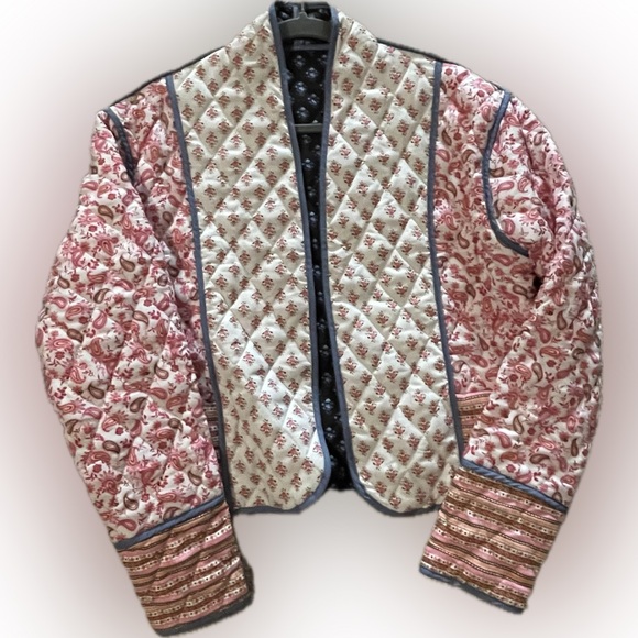 Floral patchwork cropped puffer jacket M - Picture 8 of 9